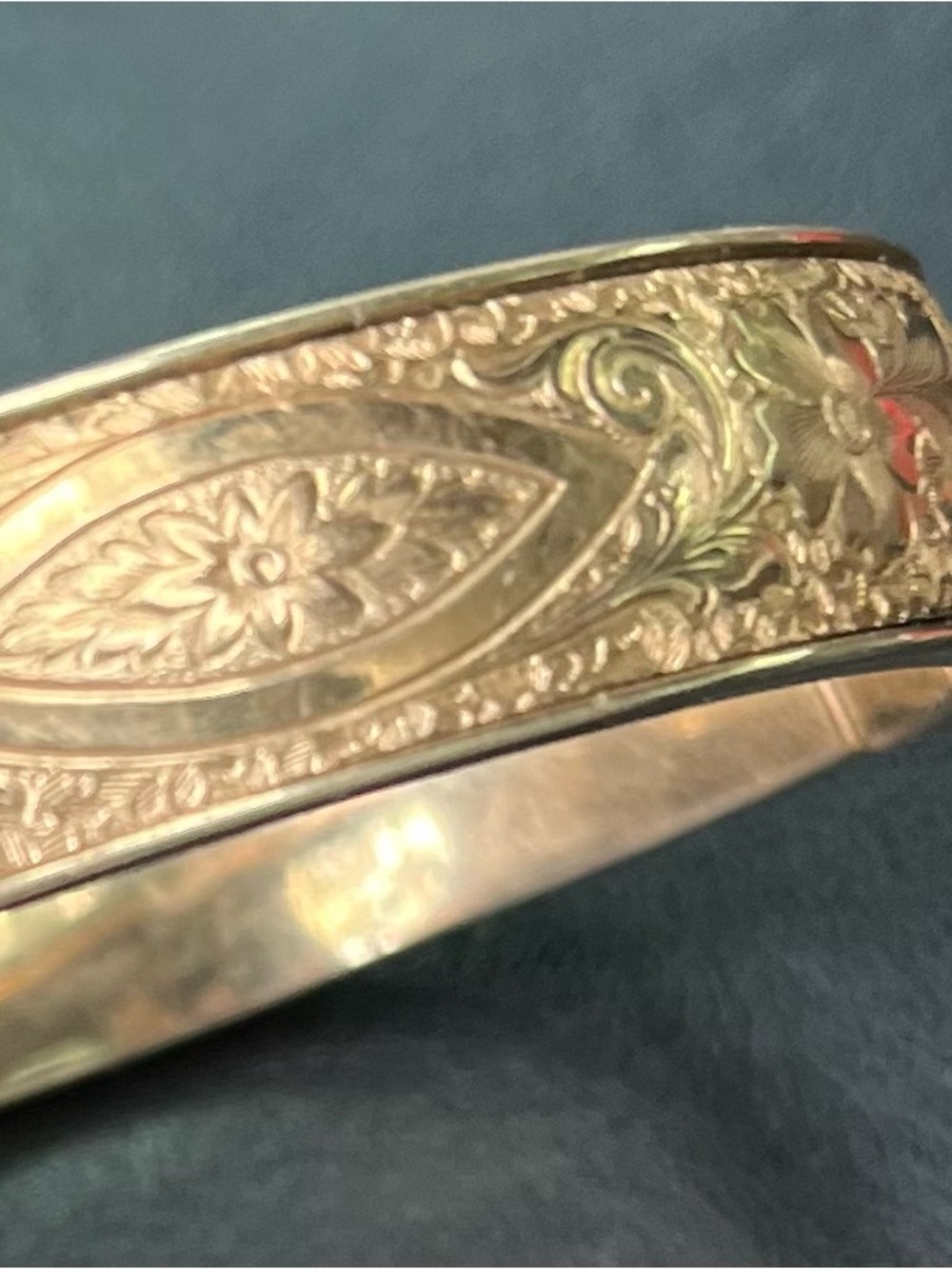 12KGF FMCO stamped Gold-Tone Floral Engraved Bangle Bracelet - Women's Jewelry